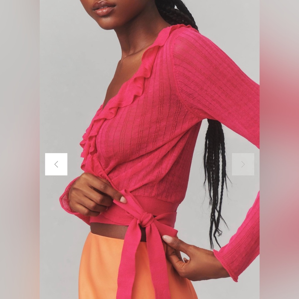 Maeve By Anthropologie Linen Ruffled Wrap Cardigan Sweater - Picture 5 of 10